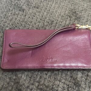 Coach Plum Leather Wristlet Clutch with Removable Strap